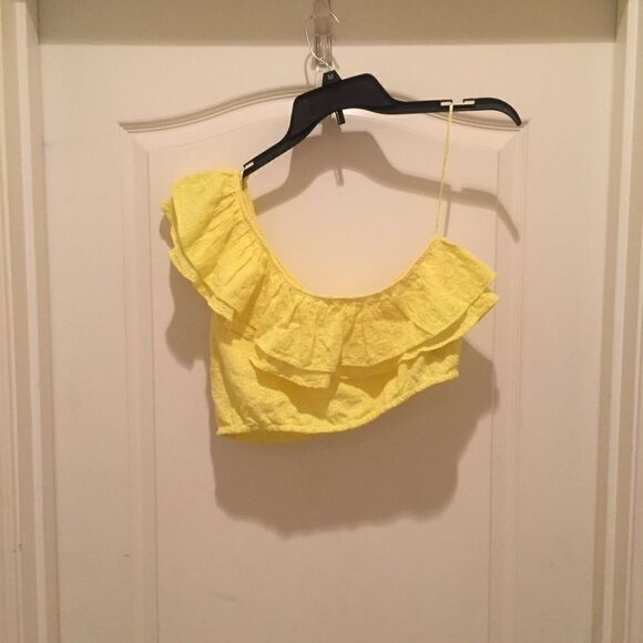 Zara One Shoulder Ruffle Crop Top Yellow - Picture 1 of 5